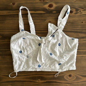 Women’s Jopna White Blue Shell Print Tie Front Crop Top Size M NWOT